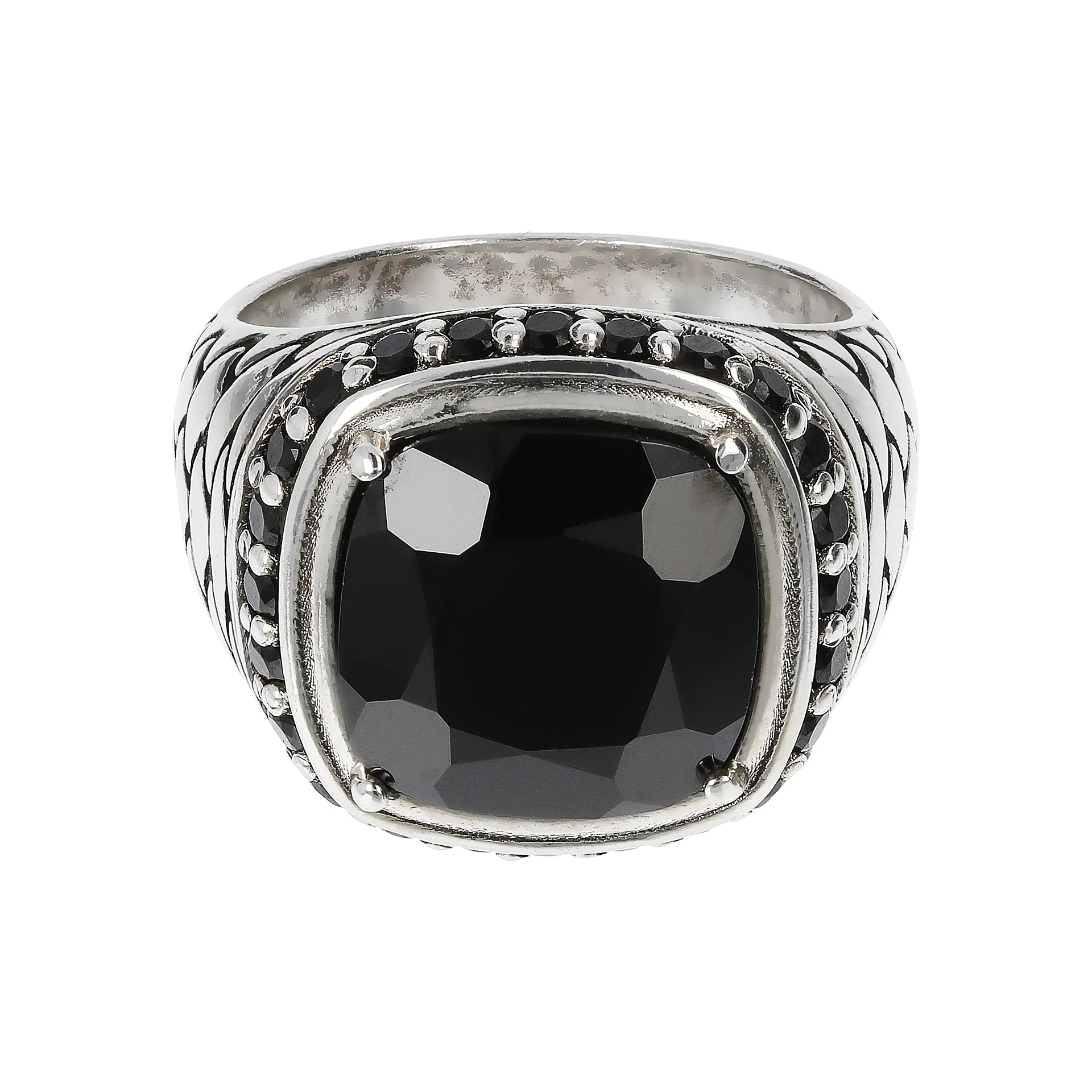 Anello Chevalier Texture Sirena con Pietra Naturale Spinello Nero in Argento 925