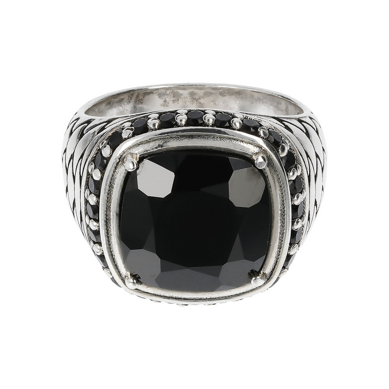 Mermaid Texture Chevalier Ring with Black Spinel