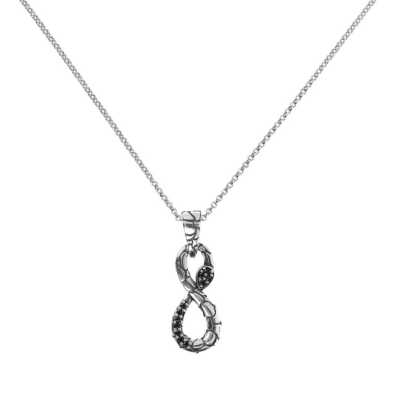 Rolo Chain Necklace with Infinite Serpent Pendant and Black Spinel