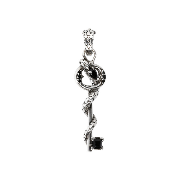 Key Pendant with Mermaid Texture and Black Spinel