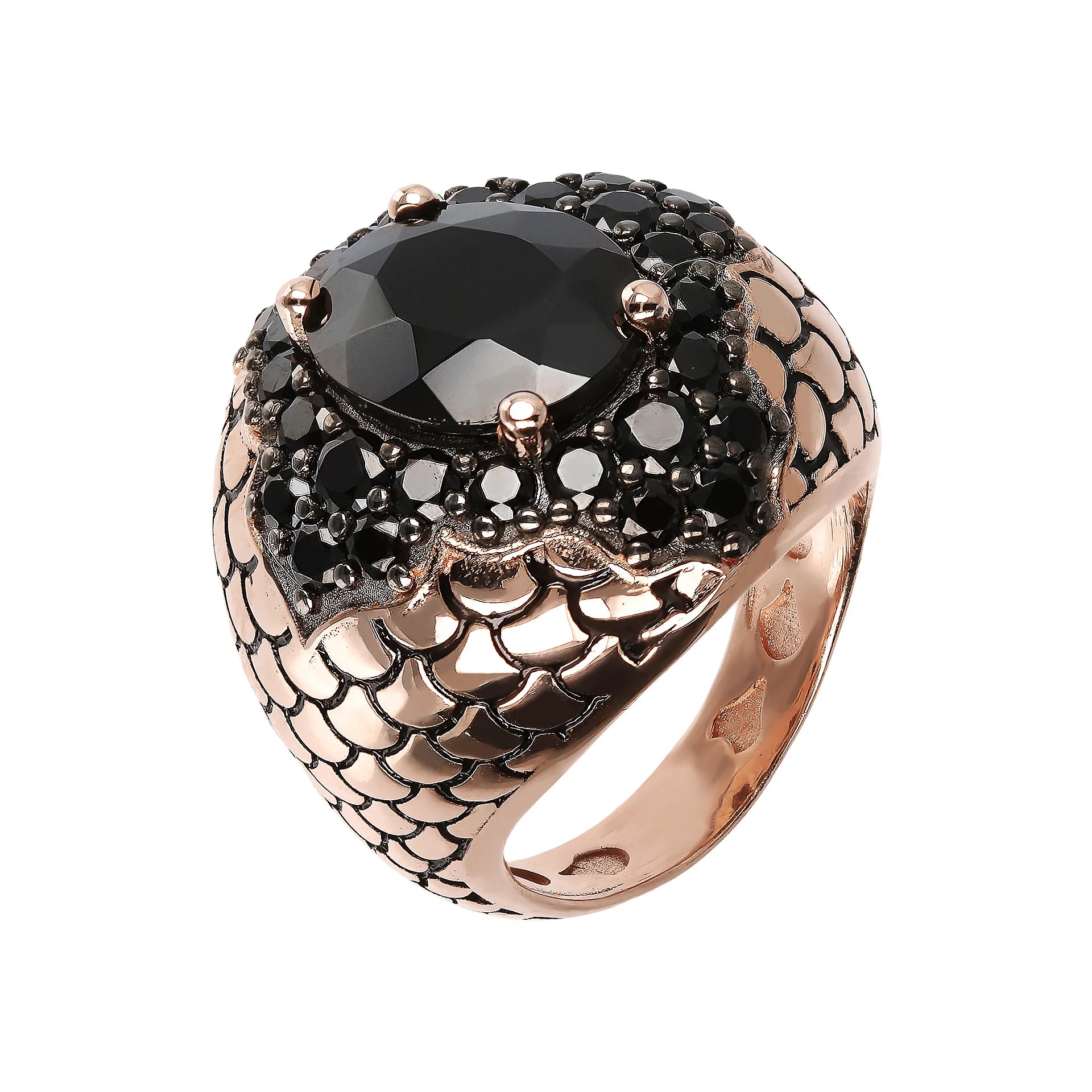Abgestufter Chevalier-Ring mit Meerjungfrau-Textur und schwarzem Spinell
