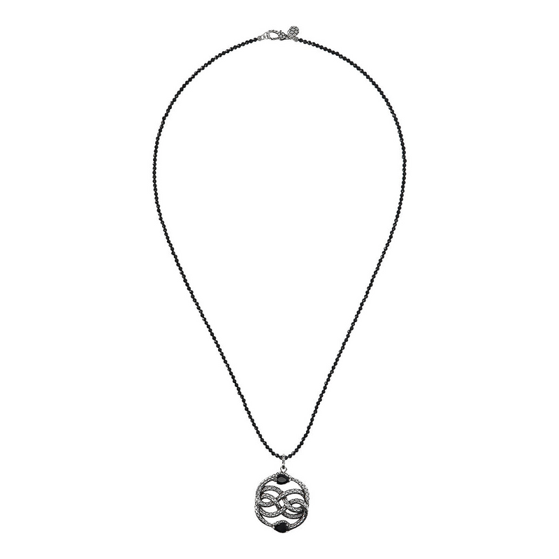 Lange Halskette mit schwarzem Spinell und Schlangenanhänger