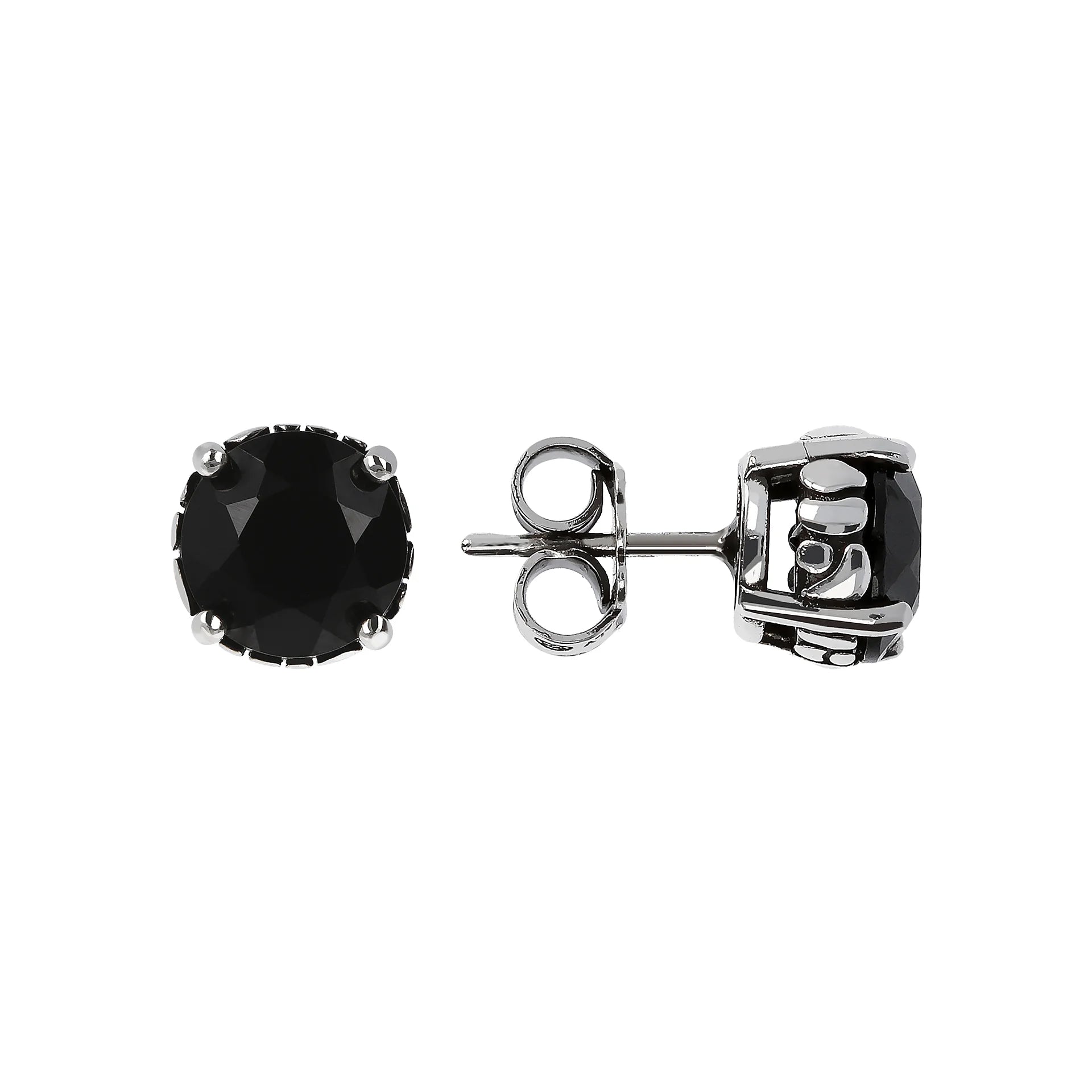 Orecchini a Bottone con Spinello Nero in Argento 925