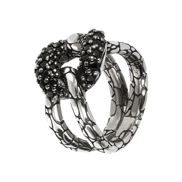 Snake Texture Knot Ring with Black Spinel Pavé
