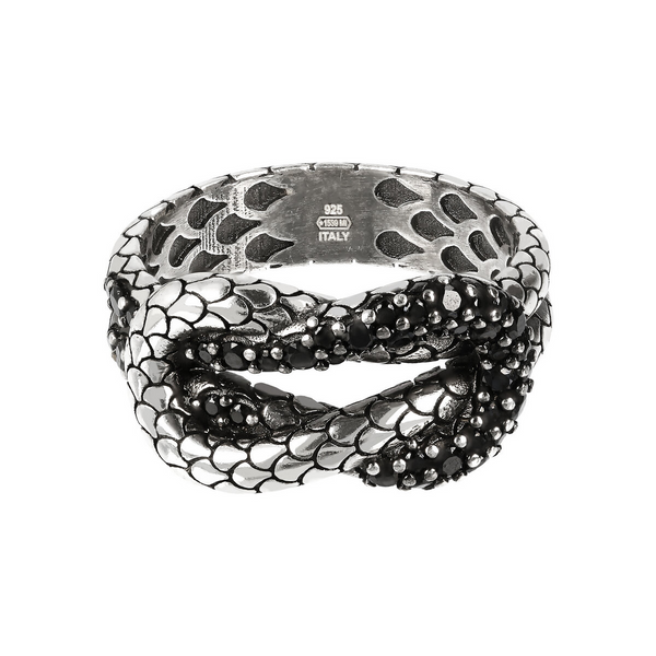 Mermaid Texture Ring with Infinity and Pavé in Black Spinel
