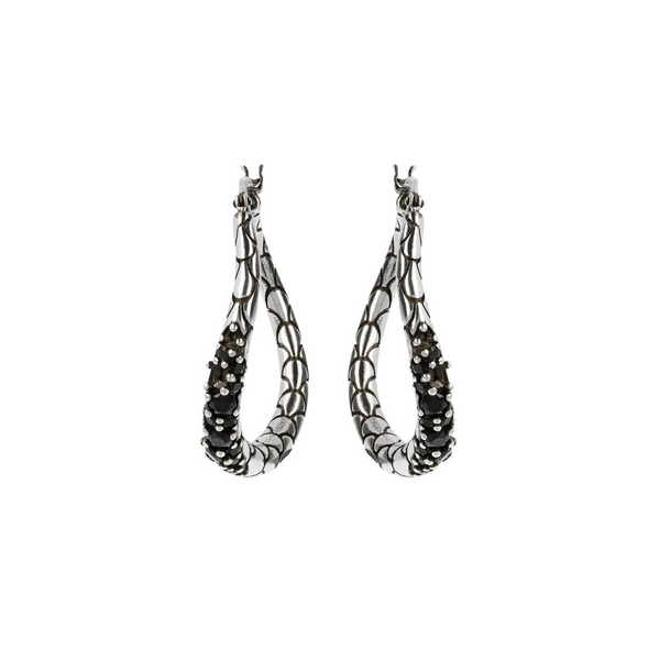 Siren Texture Oval Drop Earrings with Black Spinel