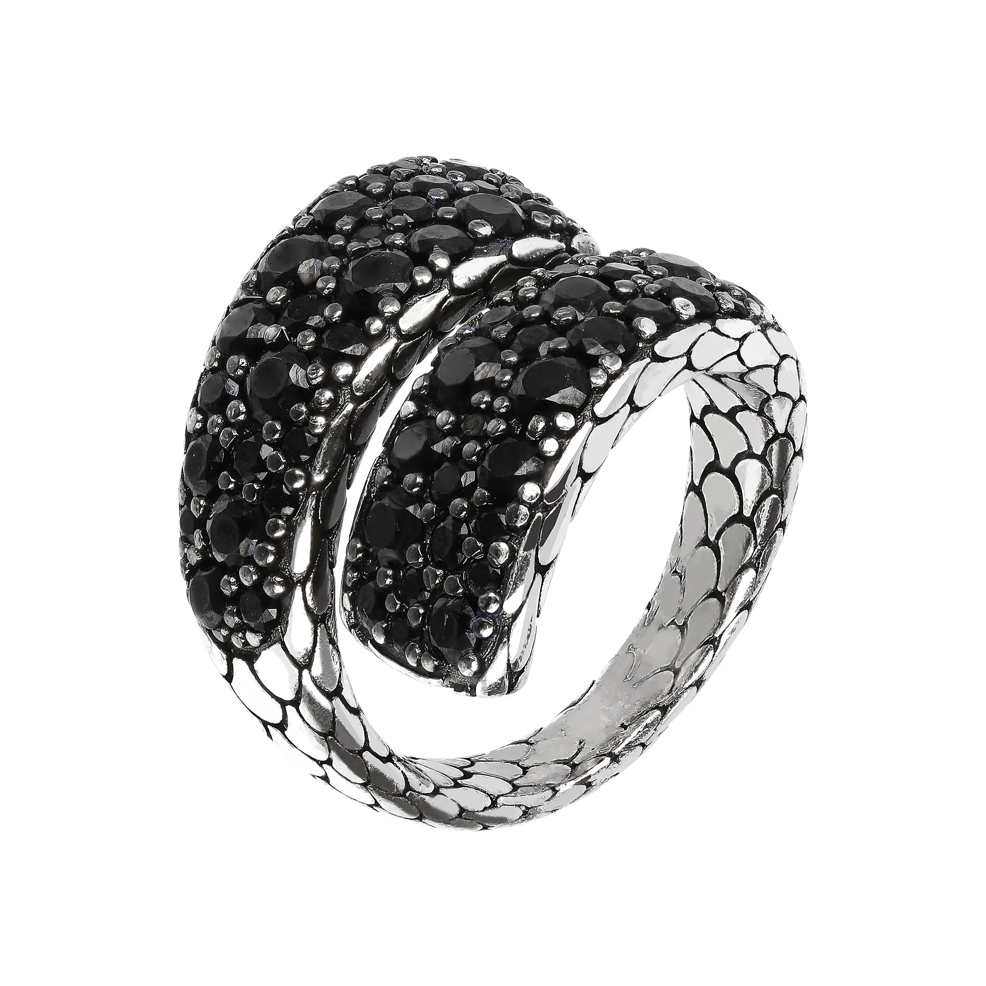Anello Contrarié Texture Sirena con Pavé in Spinello Nero in Argento 925