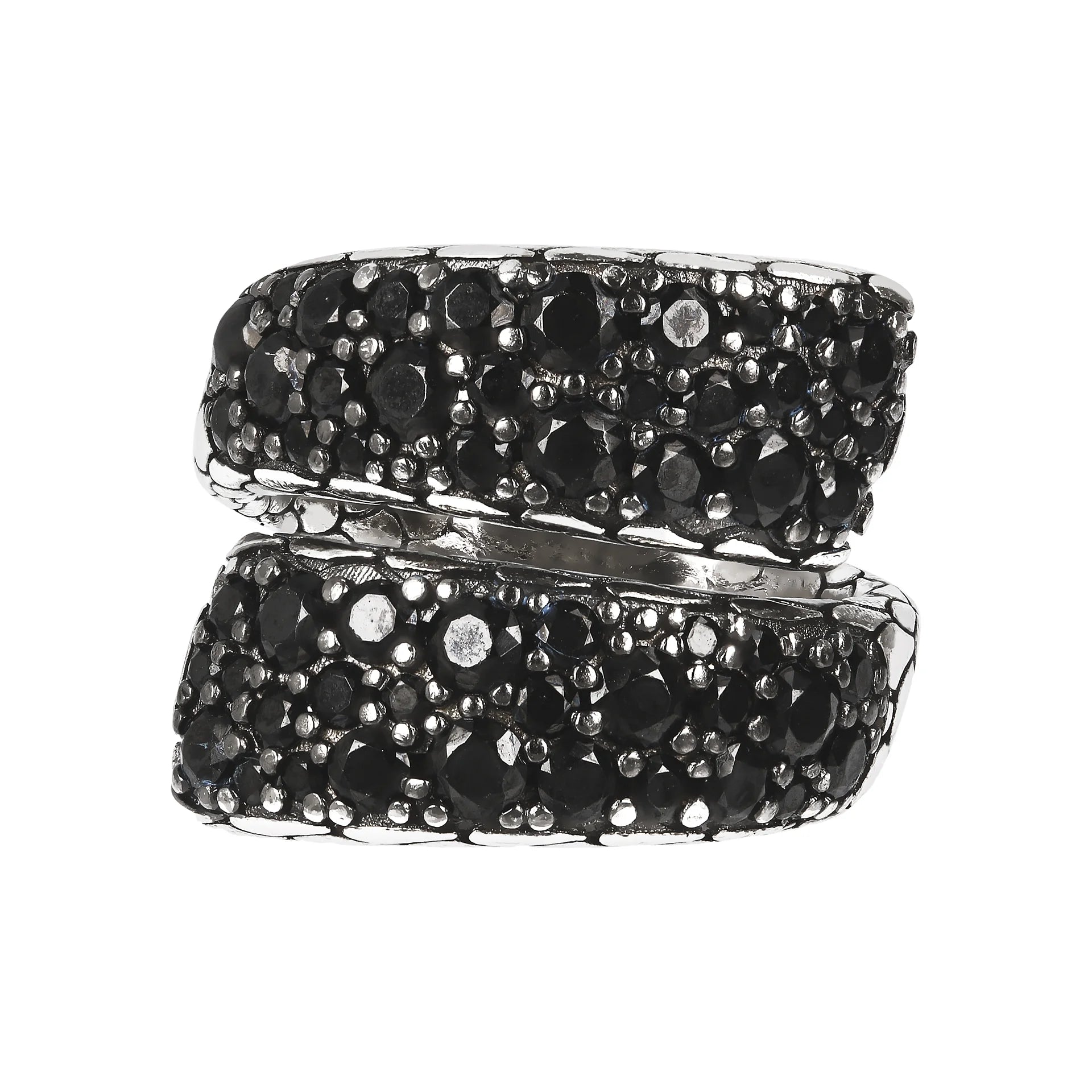Anello Contrarié Texture Sirena con Pavé in Spinello Nero in Argento 925