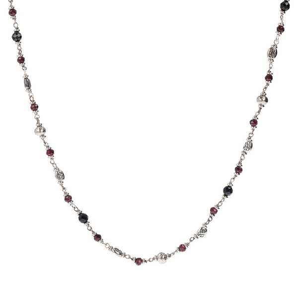 Necklace with Silver Elements and Spinel and Garnet Natural Stones