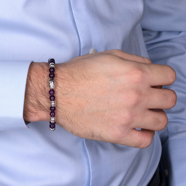 Elastic Bracelet with Mermaid Texture Element and Purple Amethyst 
