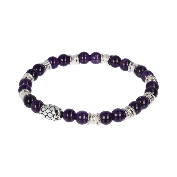 Bracelet élastique avec élément de texture de sirène et pierre naturelle d'améthyste violette