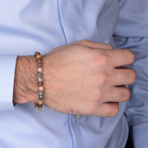 Bracelet élastique avec élément de texture de sirène et pierre naturelle d'agate à facettes