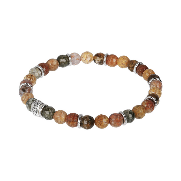 Elastic Bracelet with Mermaid Texture Element and Faceted Agate Natural Stone