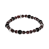 Elastic Bracelet with Mermaid Texture Rondelle and Onyx and Garnet Natural Stones