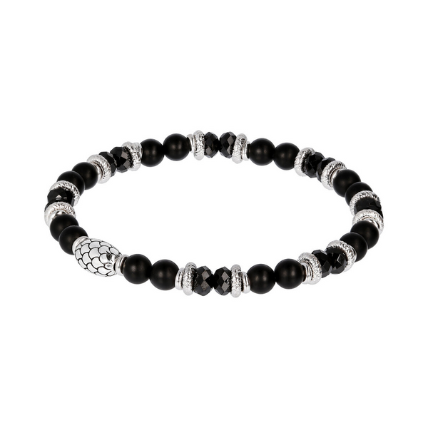 Elastic Bracelet with Black Spinel and Onyx Natural Stones