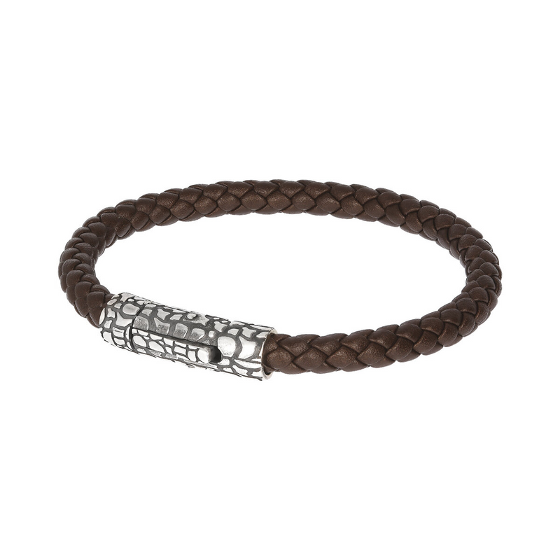 Braided Faux Leather Bracelet with Texture Closure
