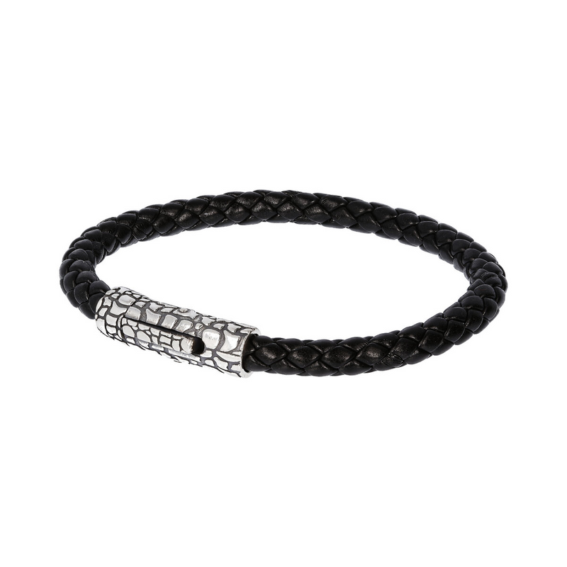 Braided Faux Leather Bracelet with Texture Closure