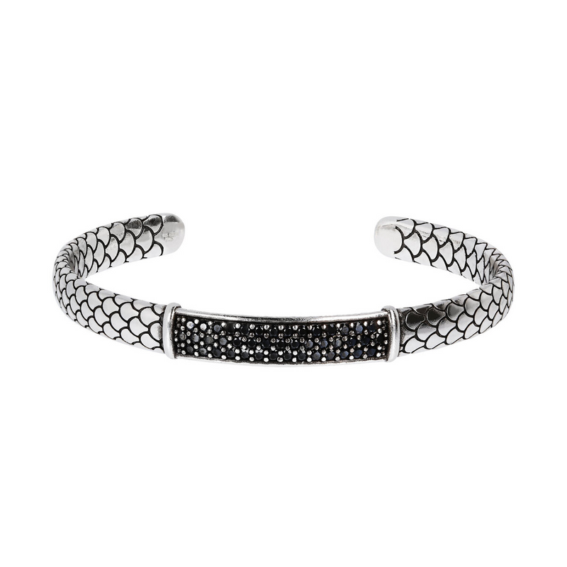 Siren Texture Rigid Bracelet with Pavé in Black Spinel
