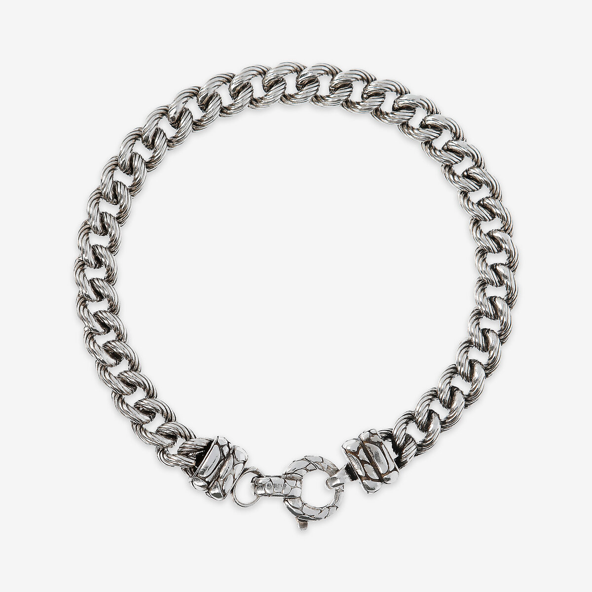 Bracciale con Catena Grumetta e Texture Rigata in Argento 925