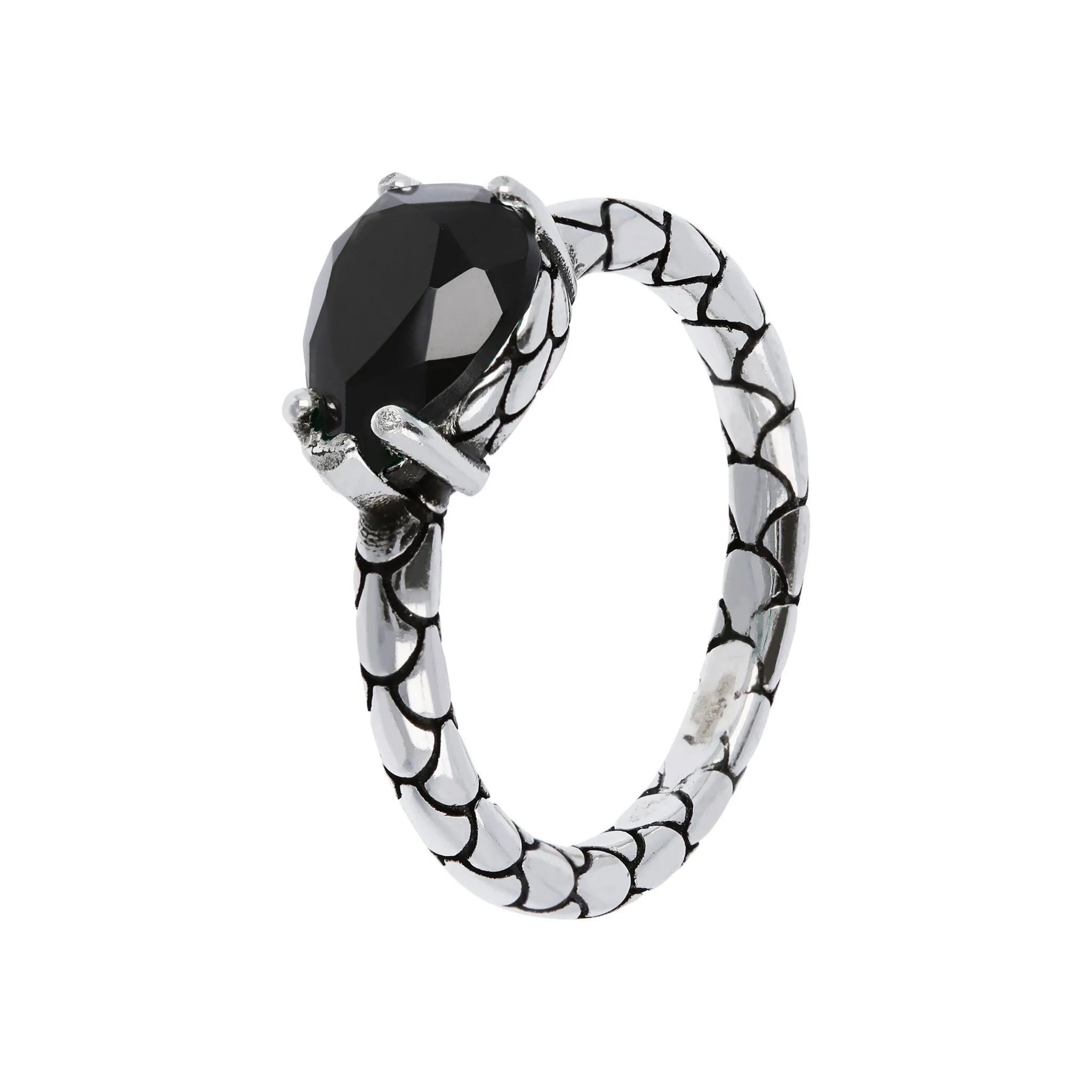 Anello Fedina in Argento 925 placcato Rodio Texture Sirena con Pietra Naturale a Forma di Goccia