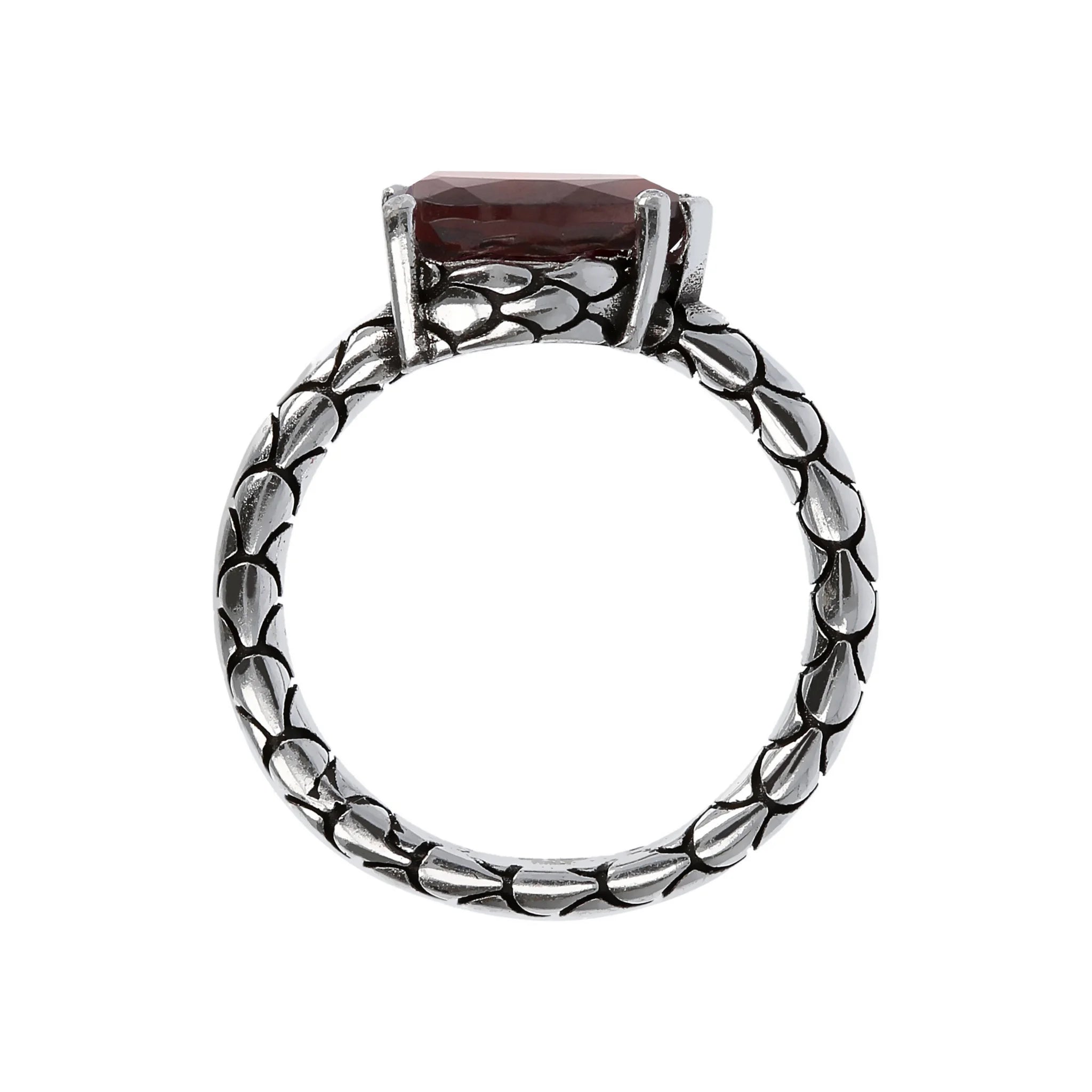 Anello Fedina in Argento 925 placcato Rodio Texture Sirena con Pietra Naturale a Forma di Goccia