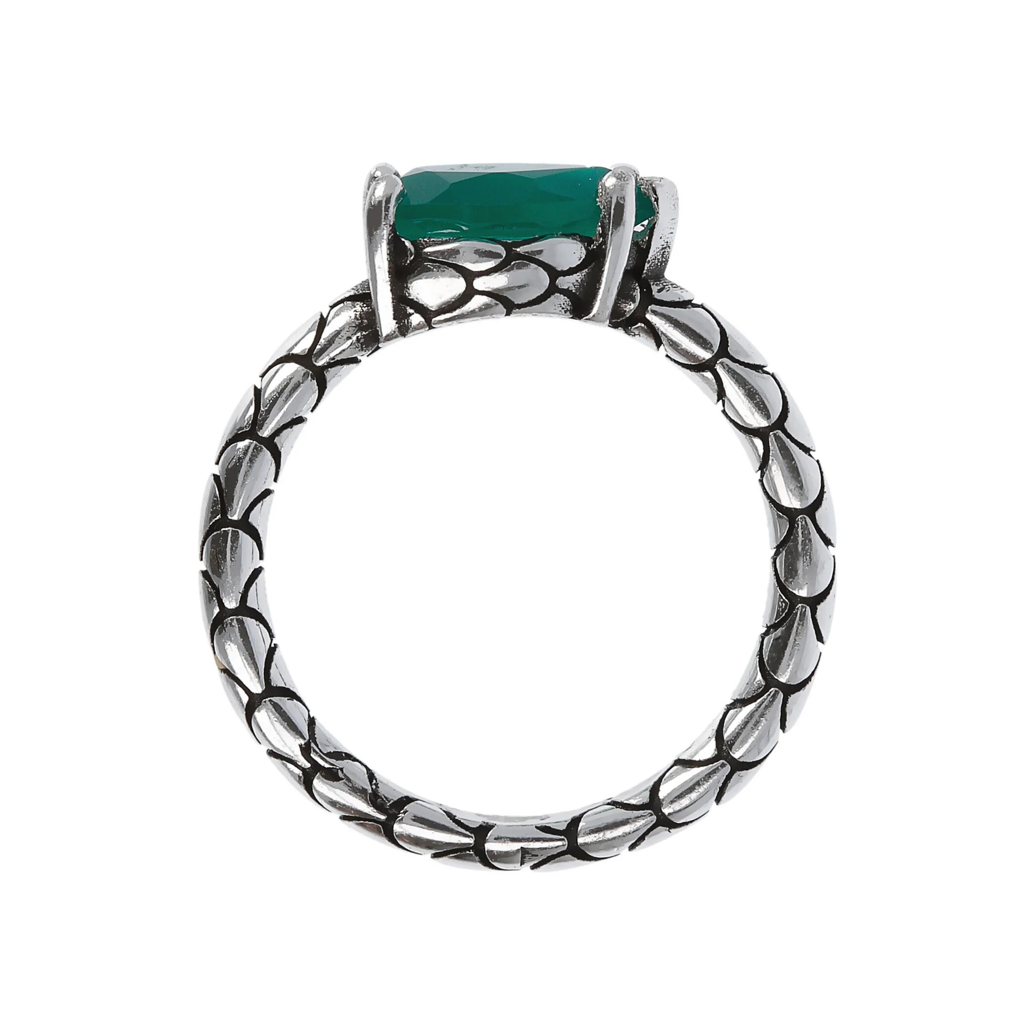 Anello Fedina in Argento 925 placcato Rodio Texture Sirena con Pietra Naturale a Forma di Goccia