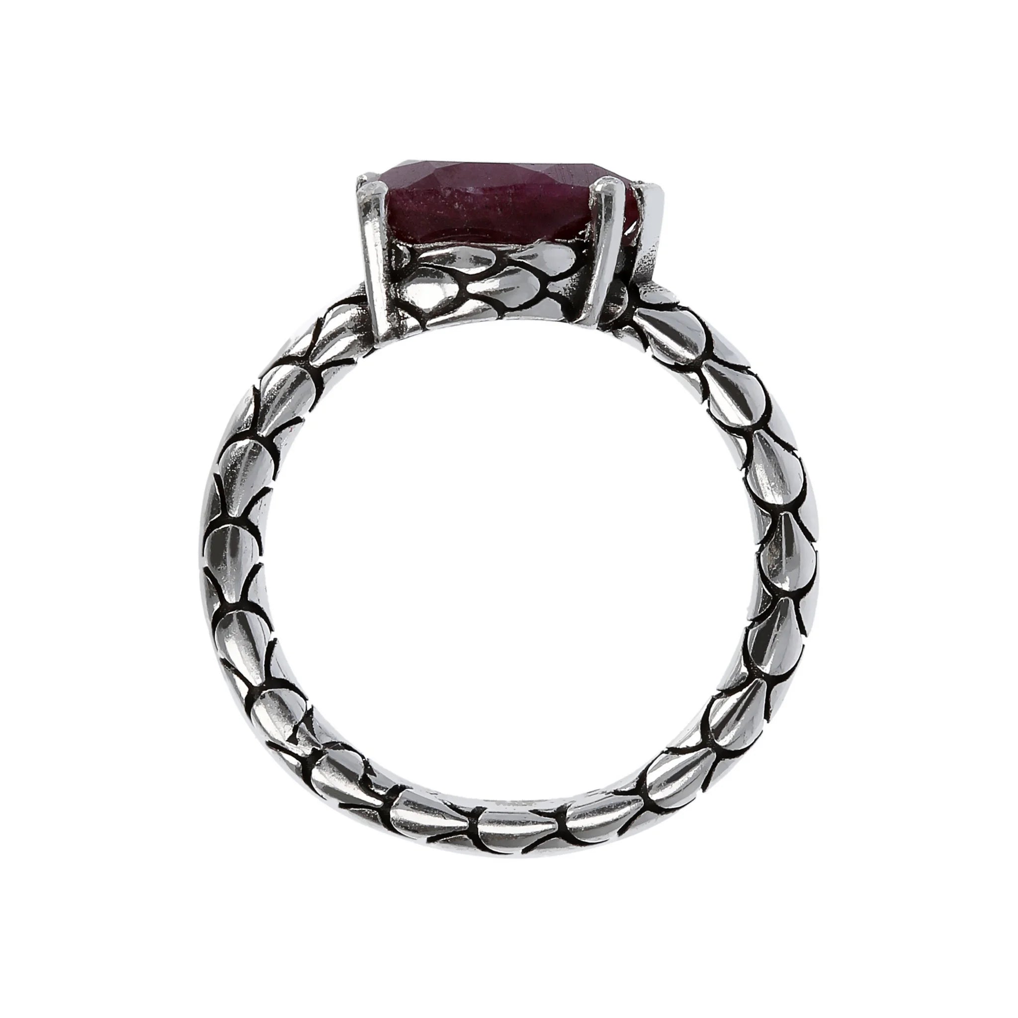 Anello Fedina in Argento 925 placcato Rodio Texture Sirena con Pietra Naturale a Forma di Goccia