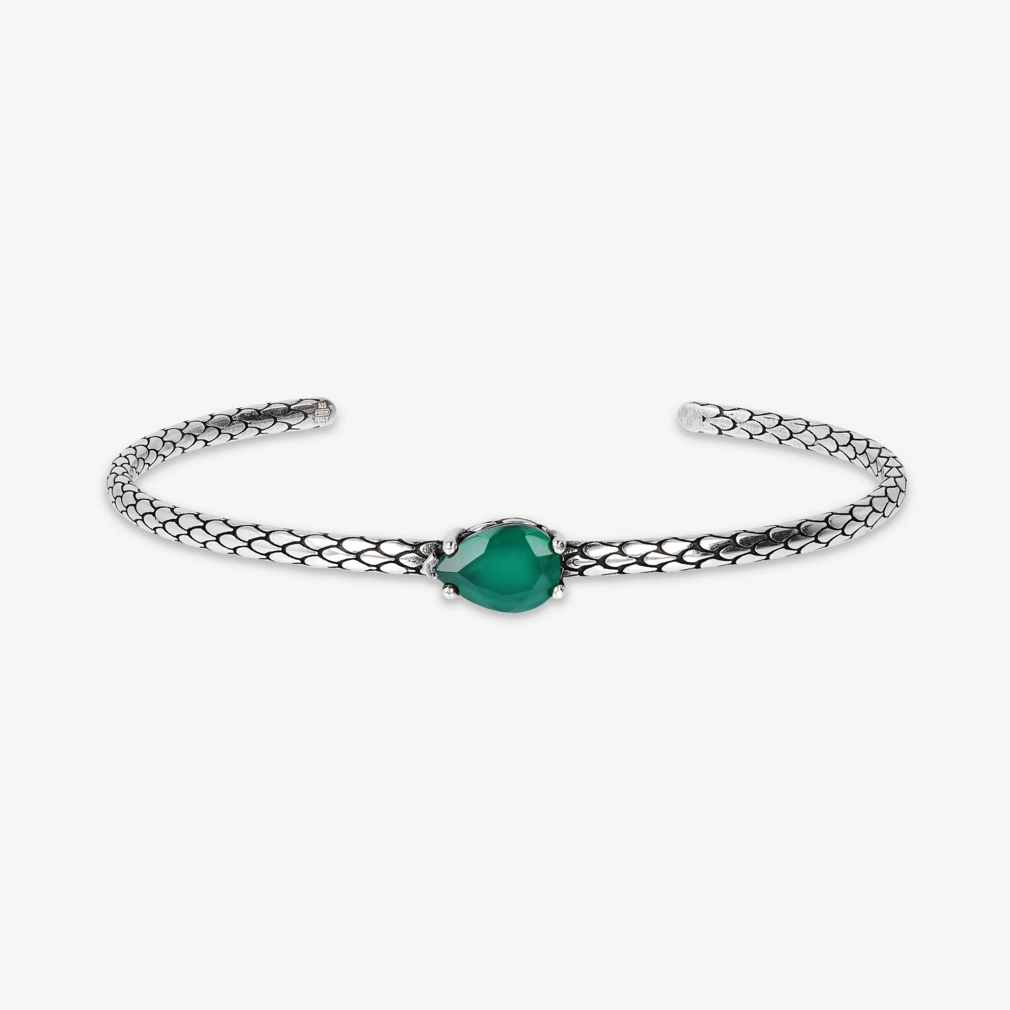 Mermaid Texture Rigid Bracelet with Drop-Shaped Natural Stone