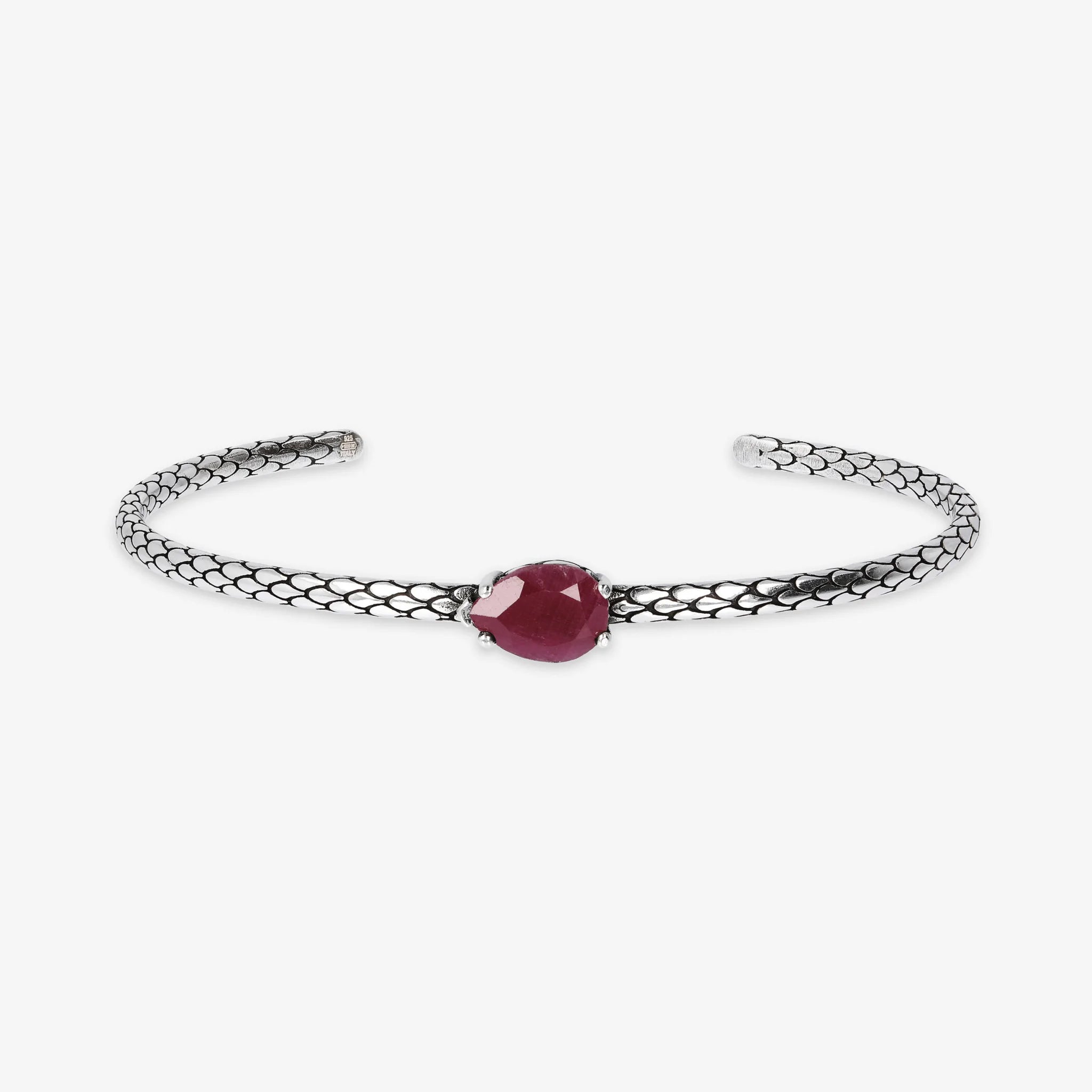Mermaid Texture Rigid Bracelet with Drop-Shaped Natural Stone