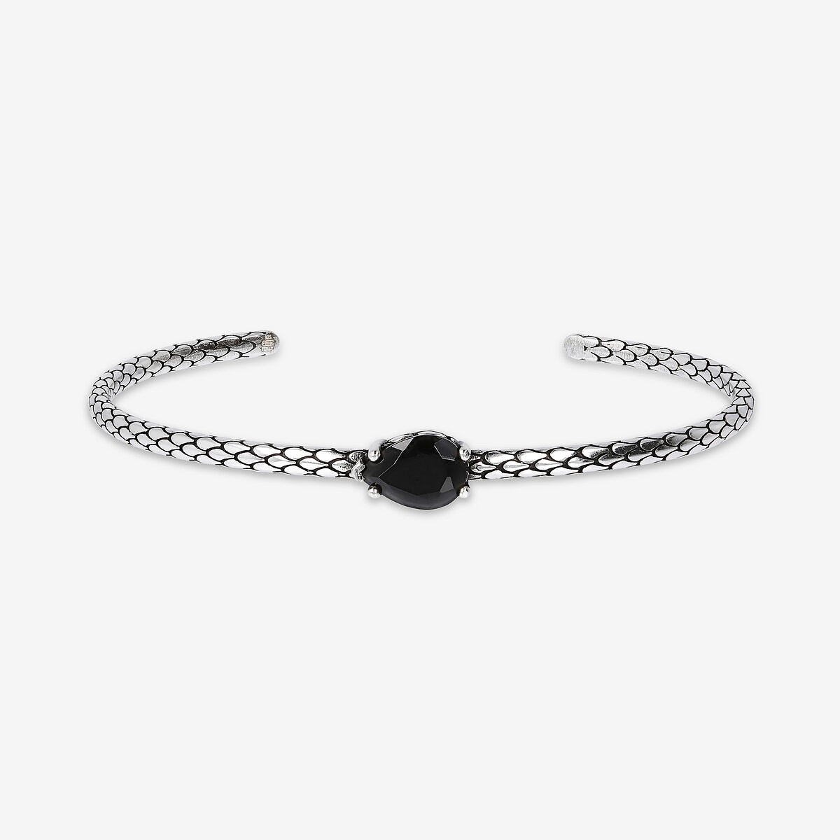 Bracciale Rigido Texture Sirena in Argento 925 placcato Rodio con Pietra Naturale a Goccia