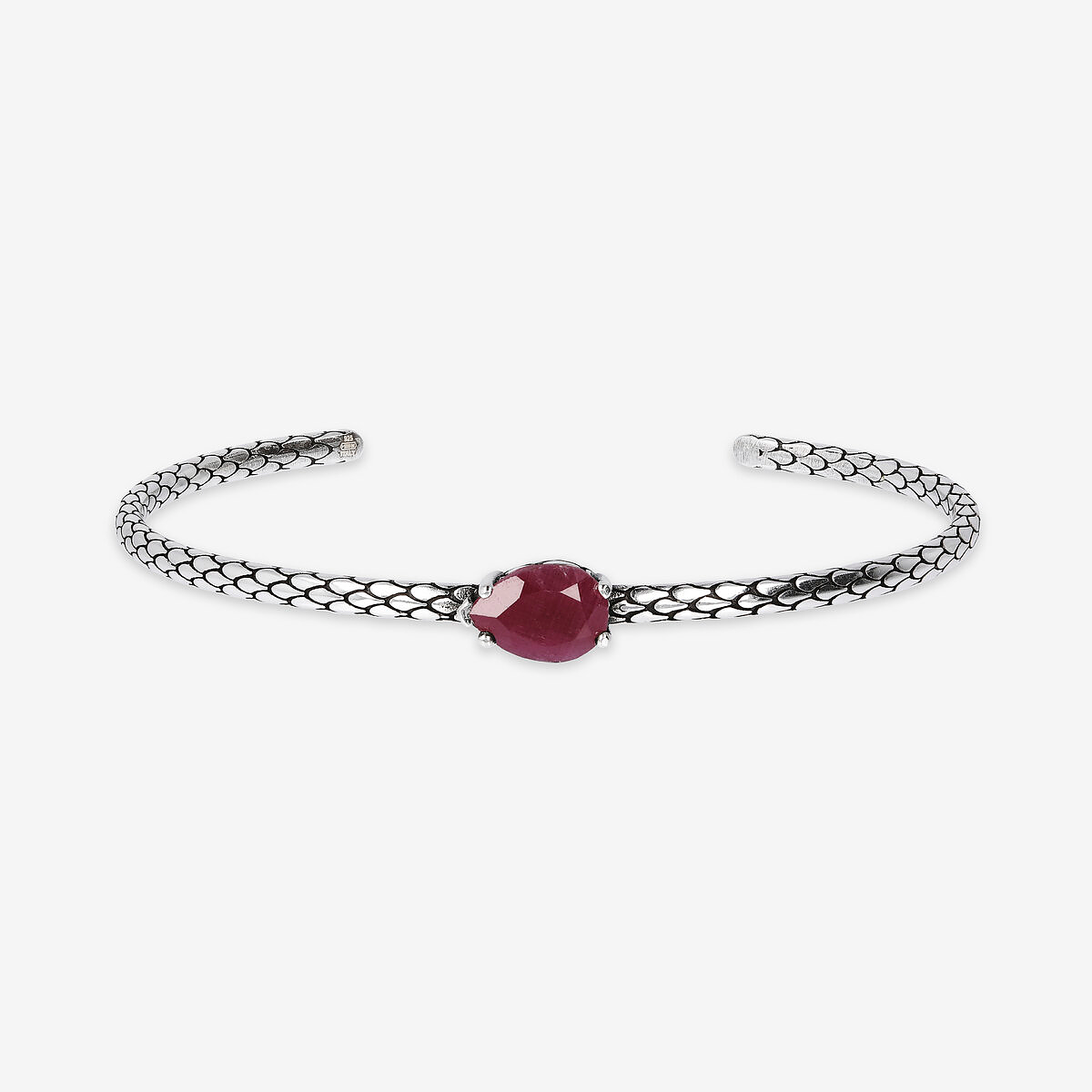 Bracciale Rigido Texture Sirena in Argento 925 placcato Rodio con Pietra Naturale a Goccia