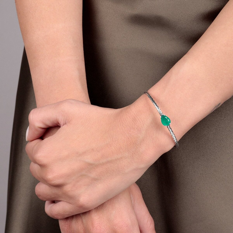 Bracelet rigide texture sirène avec pierre naturelle en forme de goutte