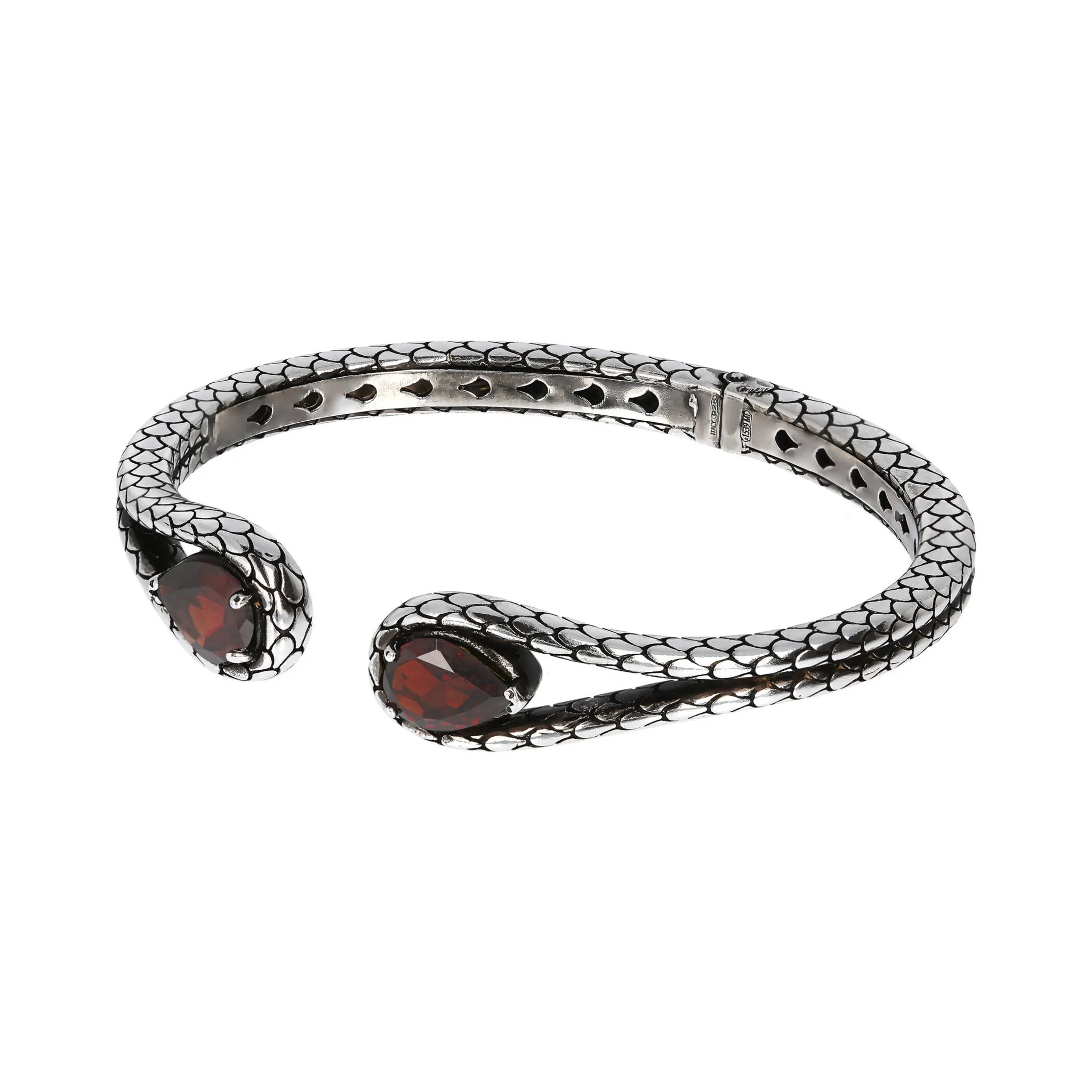 Bracciale Rigido in Argento 925 placcato Rodio Texture Sirena con Pietre Naturali a Goccia in Argento 925