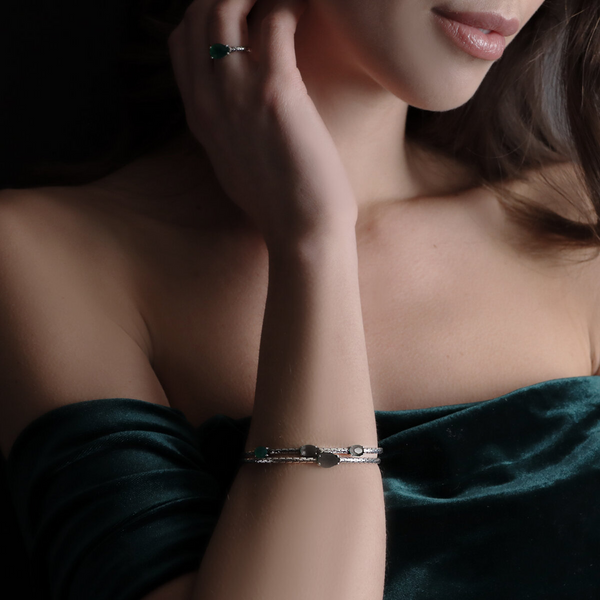 Rigid Bracelet with Stones and Mermaid Texture