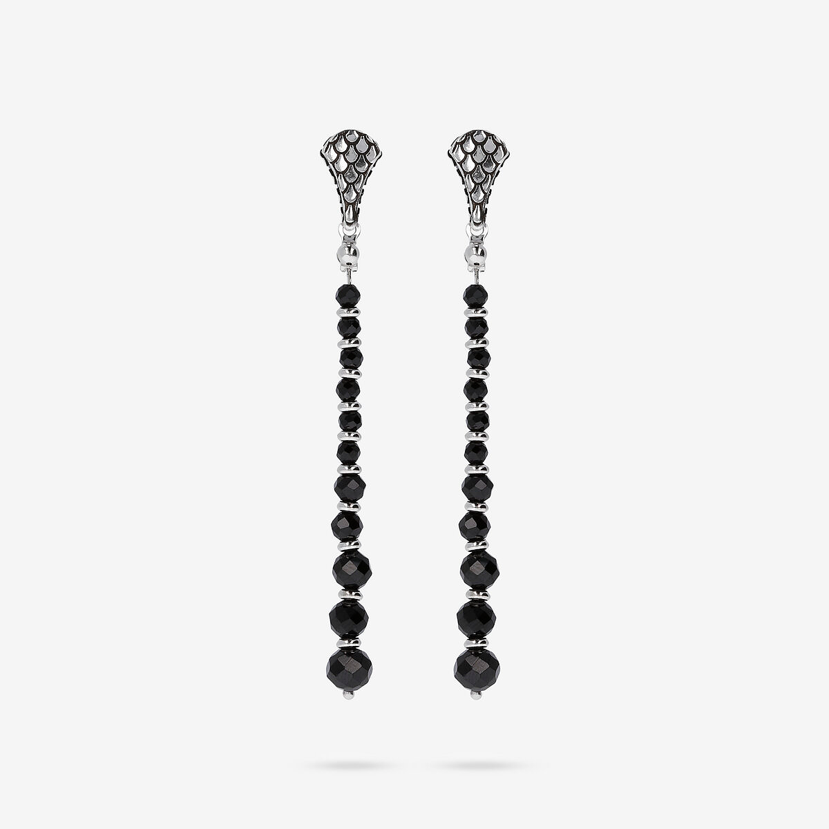 Mermaid Texture Wire Pendant Earrings with Black Spinel
