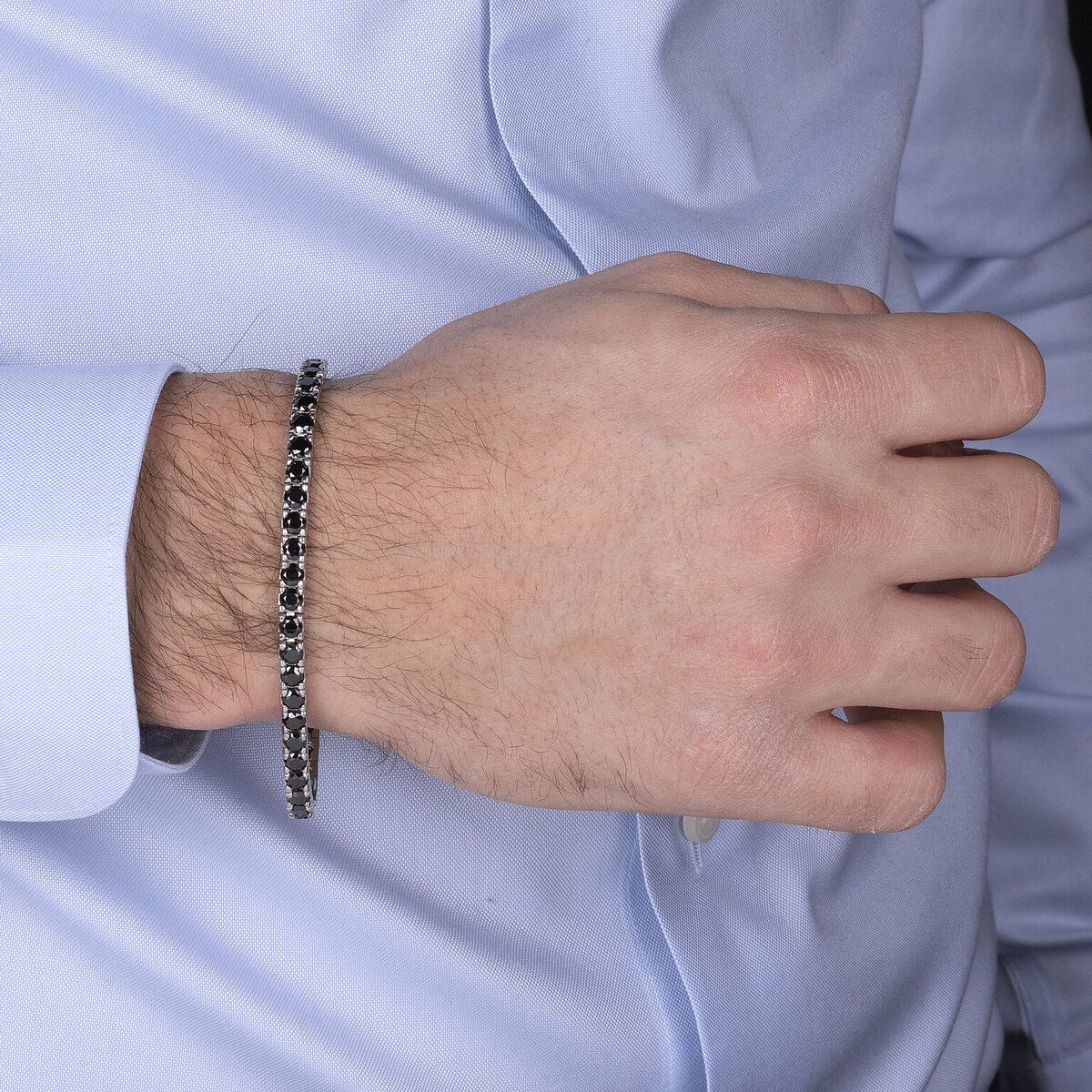 Bracciale Tennis in Argento 925 placcato Rodio con Spinelli Neri o Cubic Zirconia