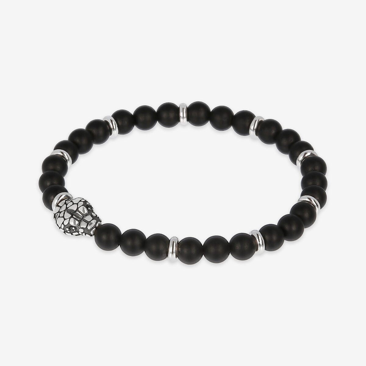 Bracciale Elastico con Pietre Naturali ed Elemento Testa Serpente in Argento 925