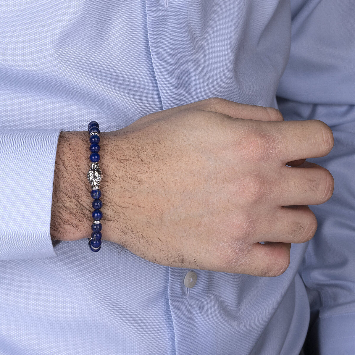 Bracciale Elastico con Pietre Naturali ed Elemento Testa Serpente in Argento 925