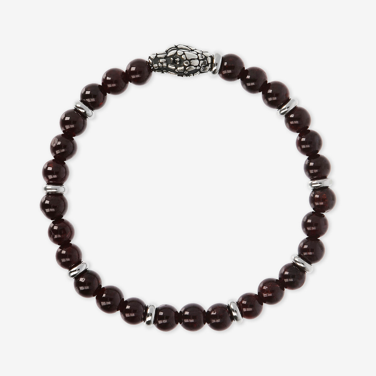 Bracciale Elastico con Pietre Naturali ed Elemento Testa Serpente in Argento 925