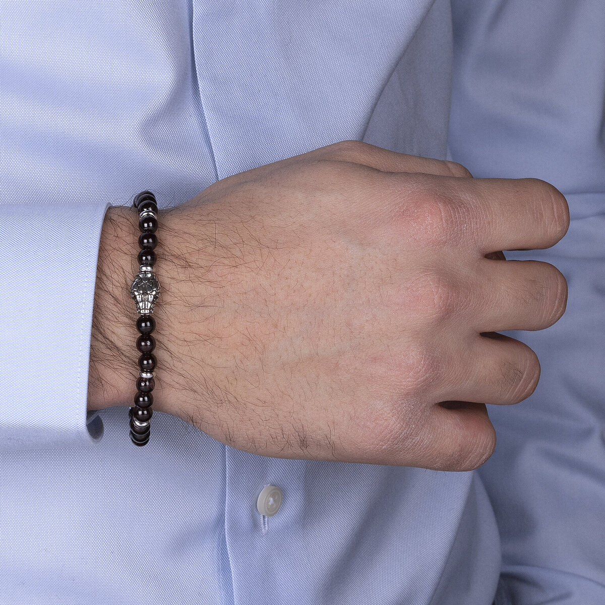 Bracciale Elastico con Pietre Naturali ed Elemento Testa Serpente in Argento 925