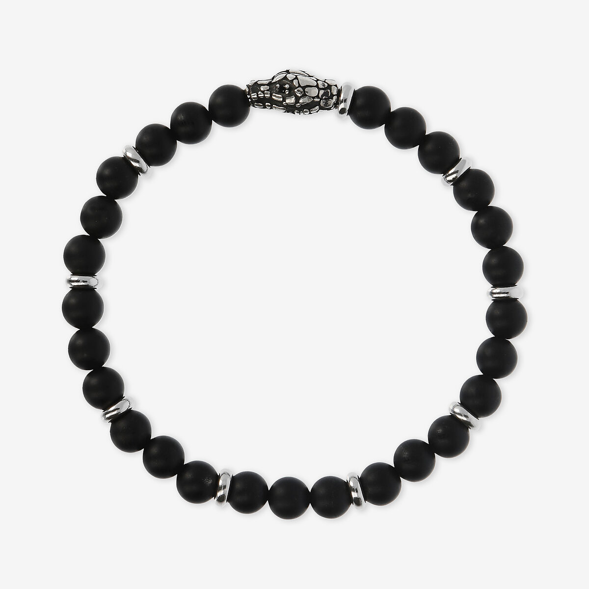 Bracciale Elastico con Pietre Naturali ed Elemento Testa Serpente in Argento 925