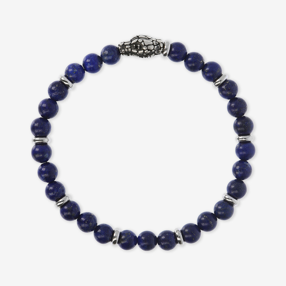 Bracciale Elastico con Pietre Naturali ed Elemento Testa Serpente in Argento 925