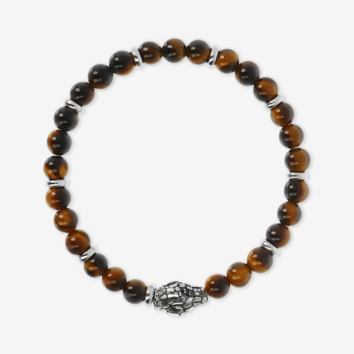 Bracciale Elastico con Pietre Naturali ed Elemento Testa Serpente in Argento 925