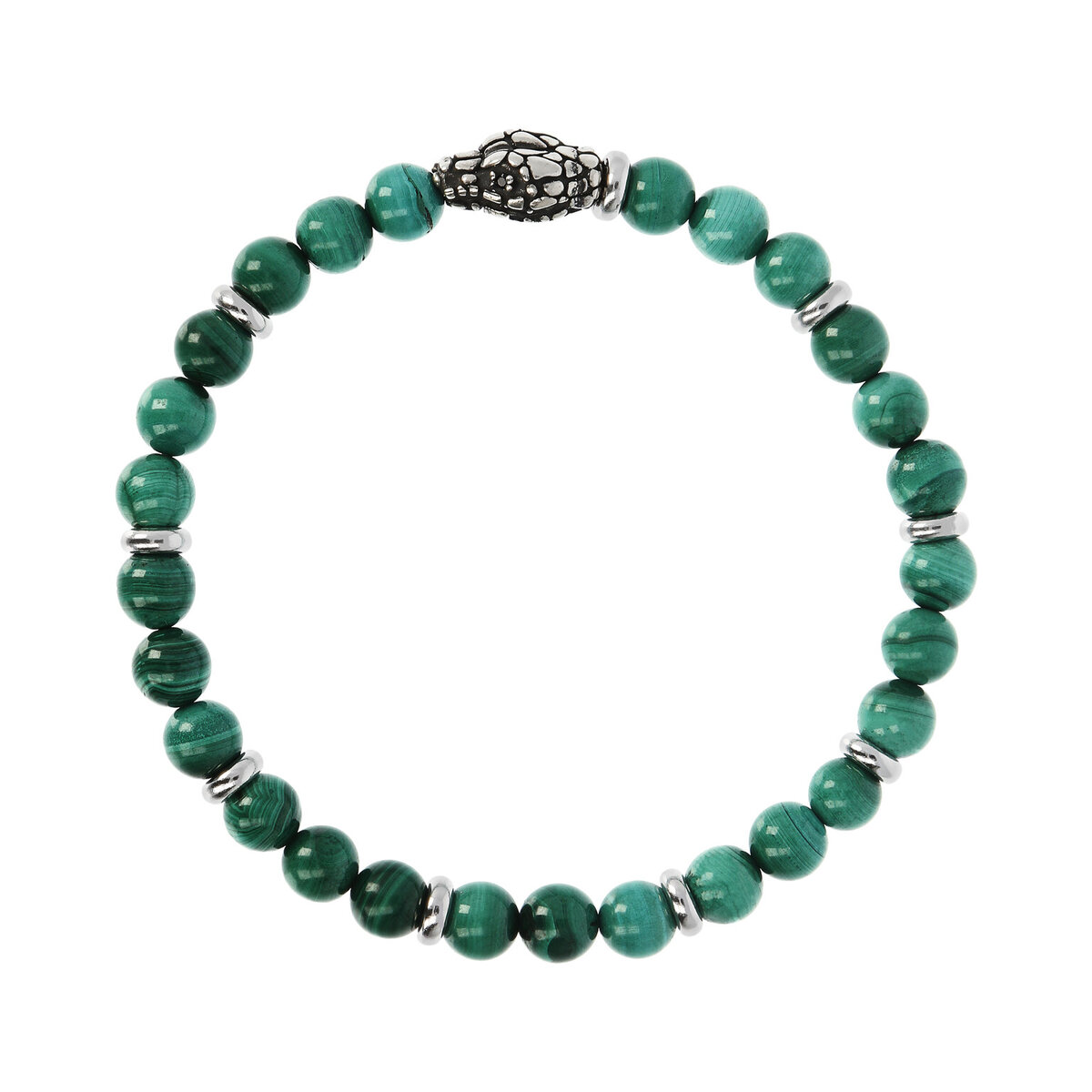 Bracciale Elastico con Pietre Naturali ed Elemento Testa Serpente in Argento 925