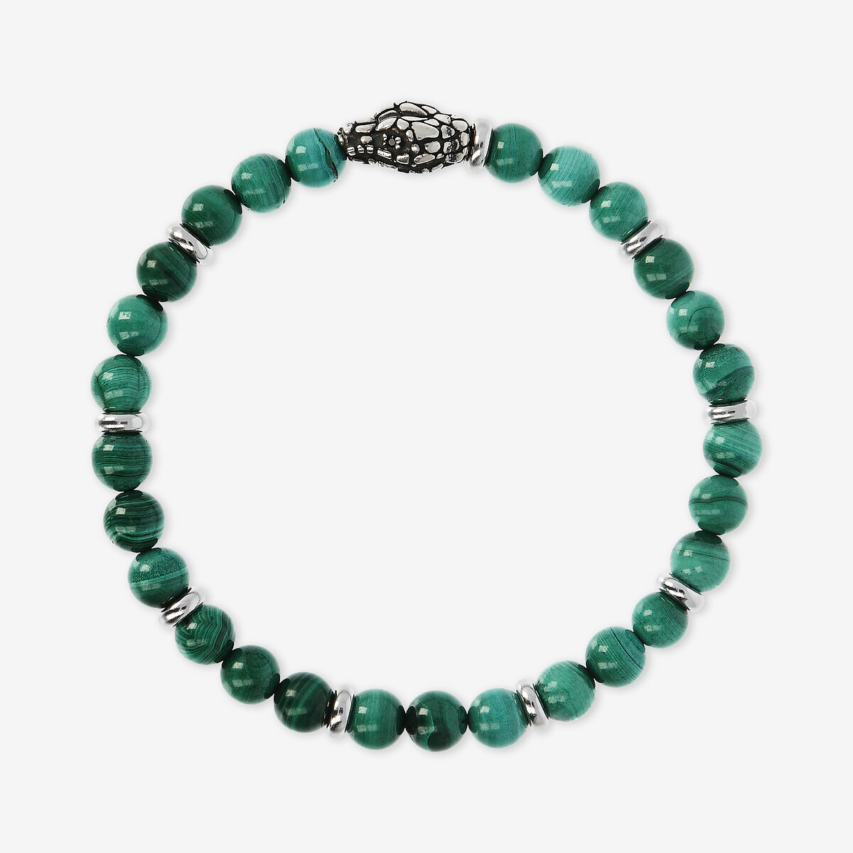 Bracciale Elastico con Pietre Naturali ed Elemento Testa Serpente in Argento 925