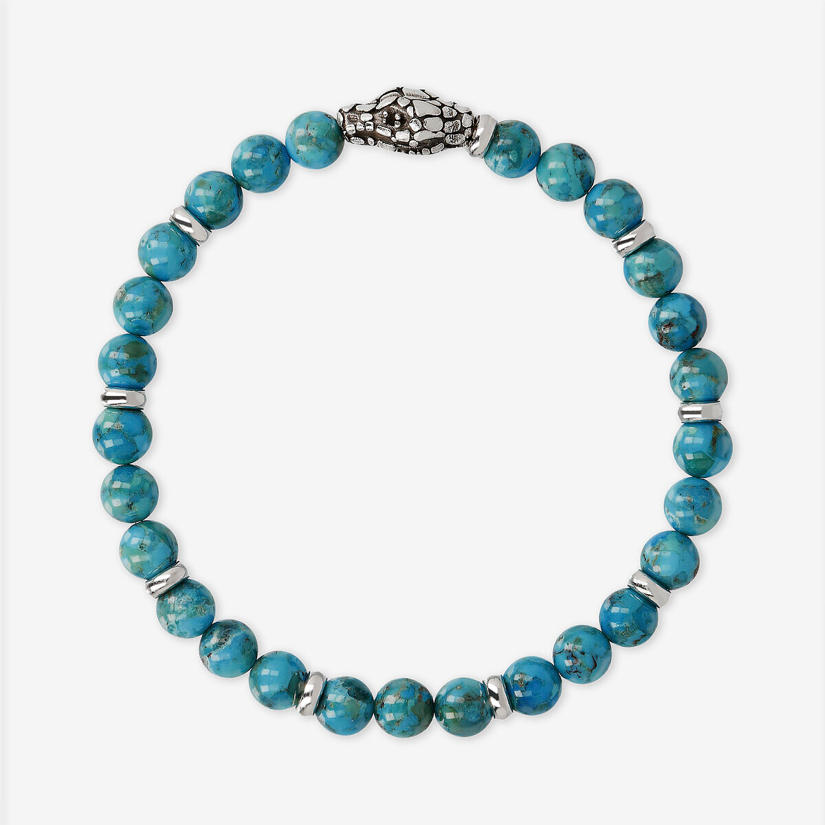 Bracciale Elastico con Pietre Naturali ed Elemento Testa Serpente in Argento 925