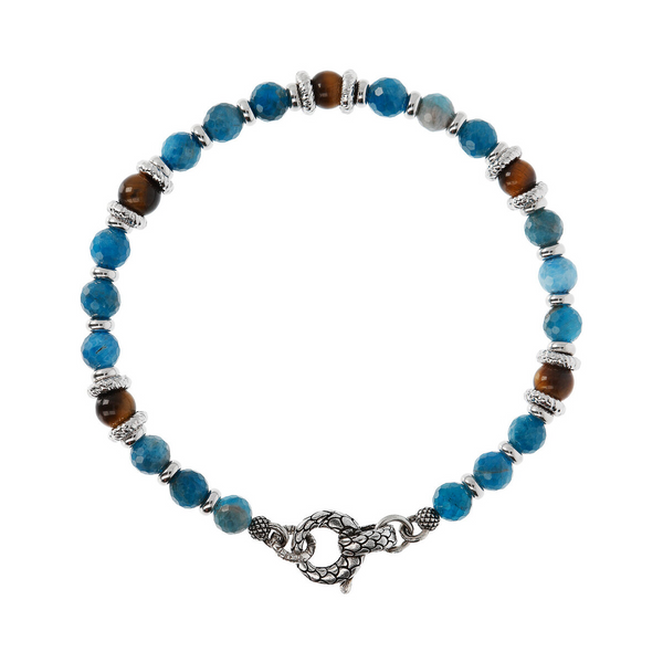 Bracelet with Rondelle and Natural Stones Apatite and Tiger's Eye