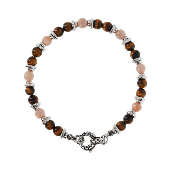 Bracelet with Rondelle and Natural Stones Tourmaline and Tiger's Eye