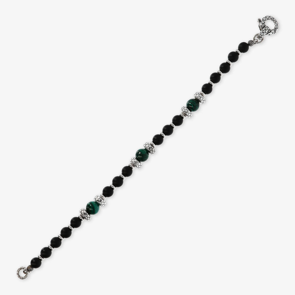 Bracciale con Rondelle Texture Sirena e Pietre Naturali Onice e Malachite in Argento 925