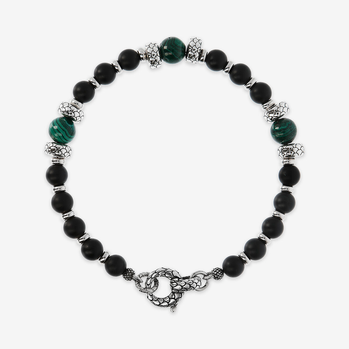 Bracelet Rondelle Texture Sirène et Pierres Naturelles Onyx et Malachite